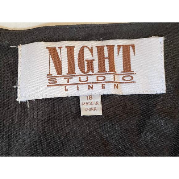 Night Studio Black Linen Floral Embroidered 3/4 Sleeve Blazer, Size 18 - Picture 7 of 13